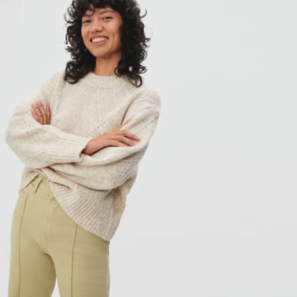 Everlane Diamond Stitch Cloud Crew Sweater in Heathered Ivory XS